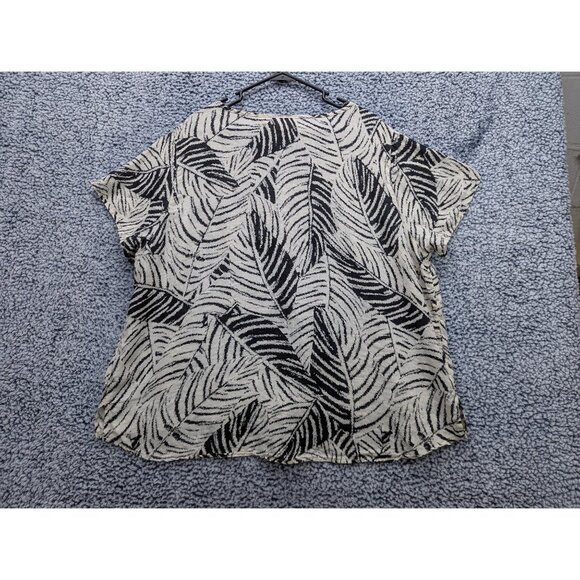 Cynthia Rowley 100% Linen Top Size 2X Lagenlook Botanical Floral Boho Plus Black - Picture 2 of 9